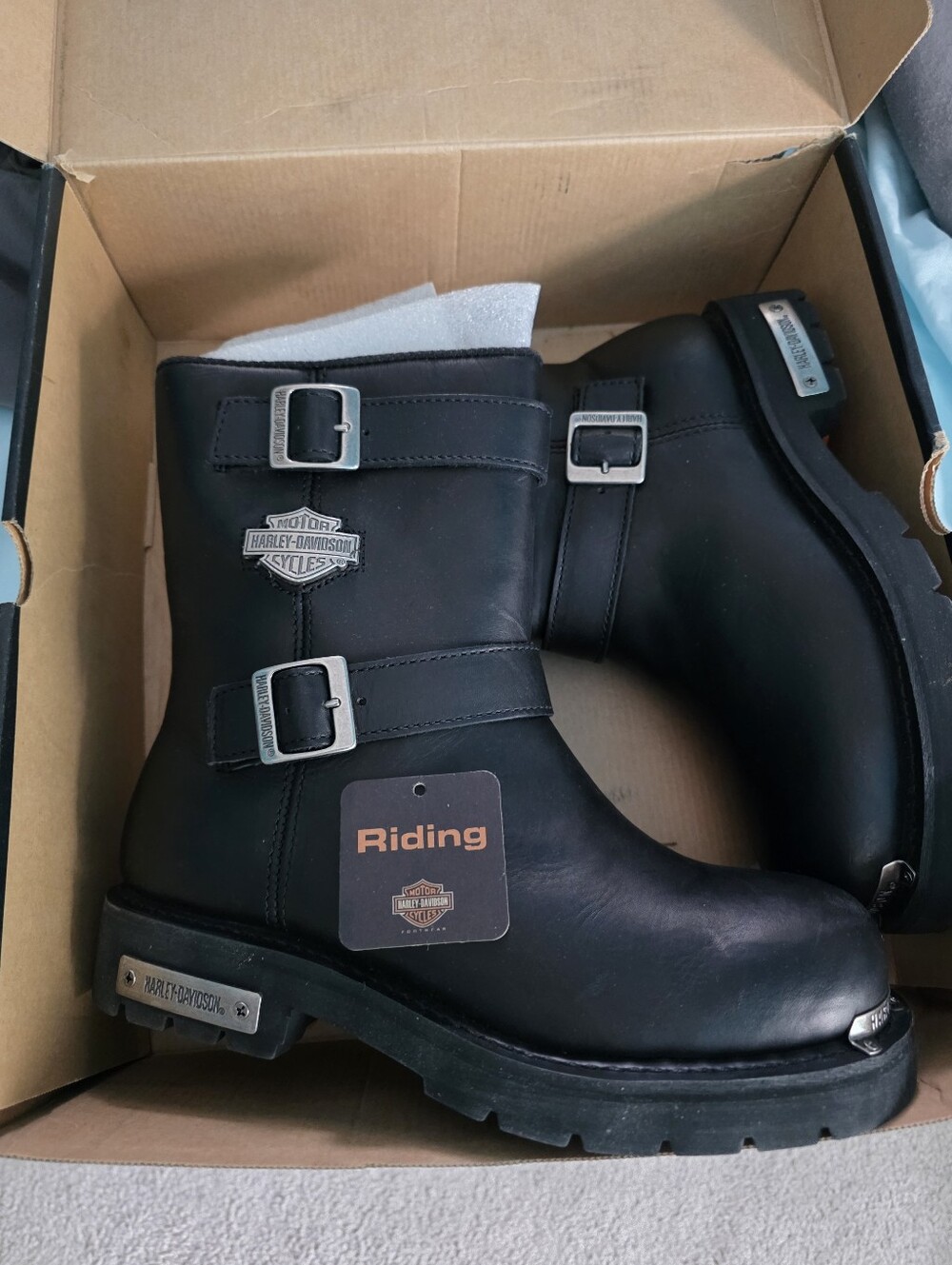 Harley-Davidson Black Leather Engineer Riding Boots with Silver Hardware